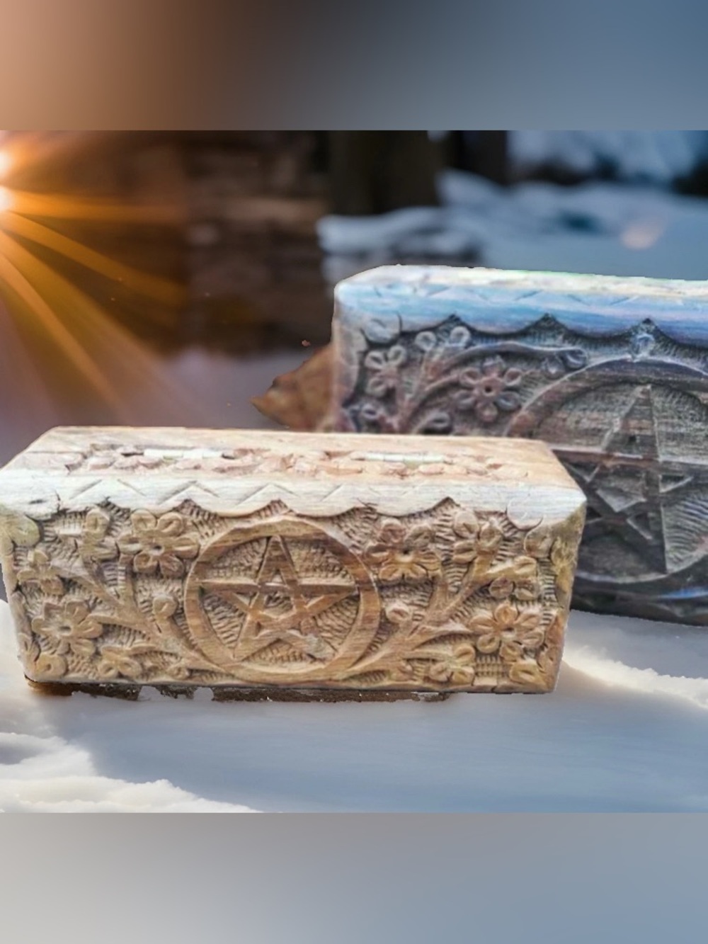 Witches Pentacle Solid Sheesham Wood Tarot Box Set Nesting Keepsake Boxes